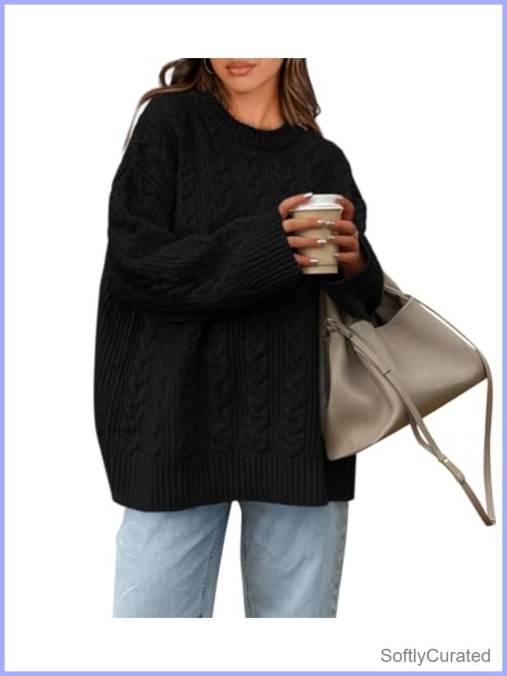 Womens Crewneck Cable Knit Oversized Sweater Pullover